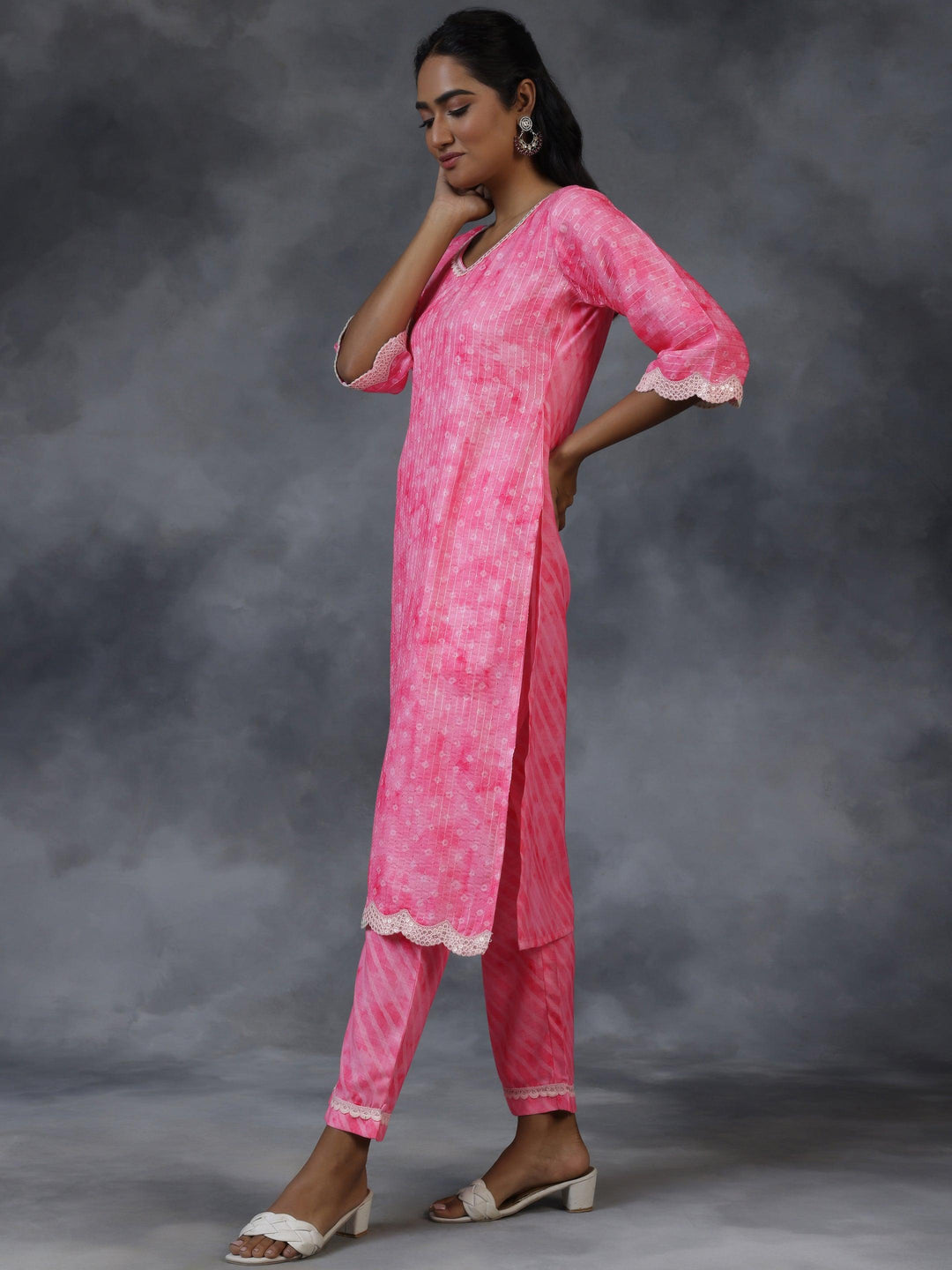 Pink Printed Cotton Straight Suit With Dupatta - Libas