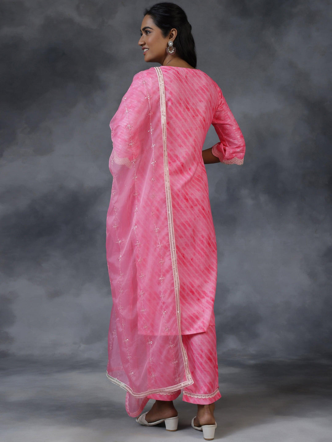 Pink Printed Cotton Straight Suit With Dupatta - Libas 