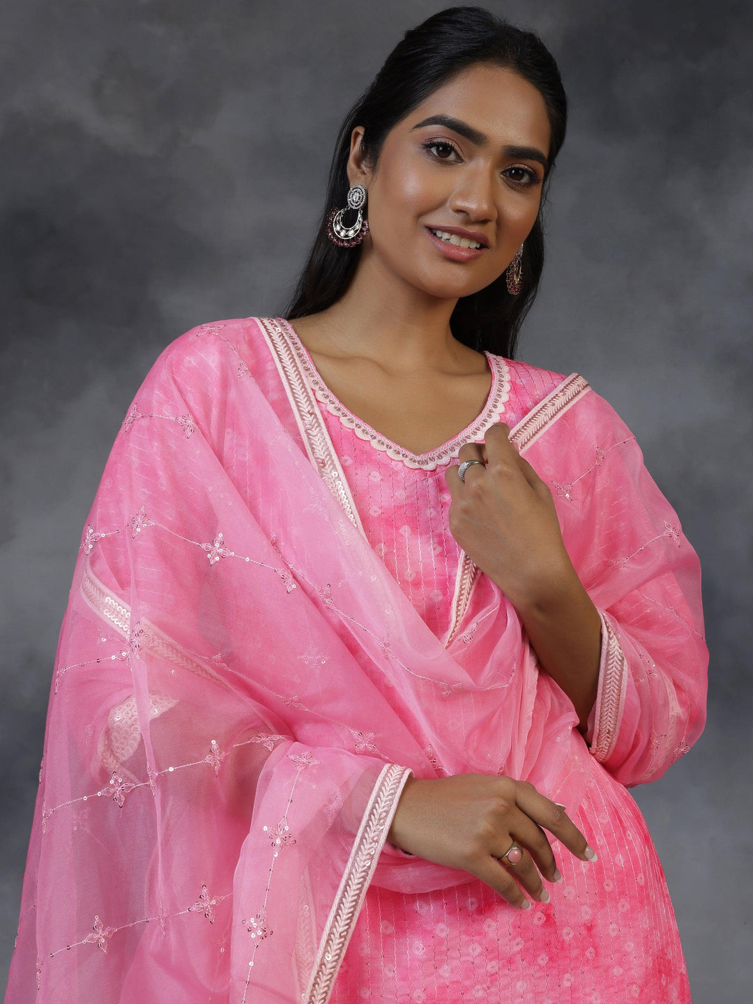 Pink Printed Cotton Straight Suit With Dupatta - Libas 