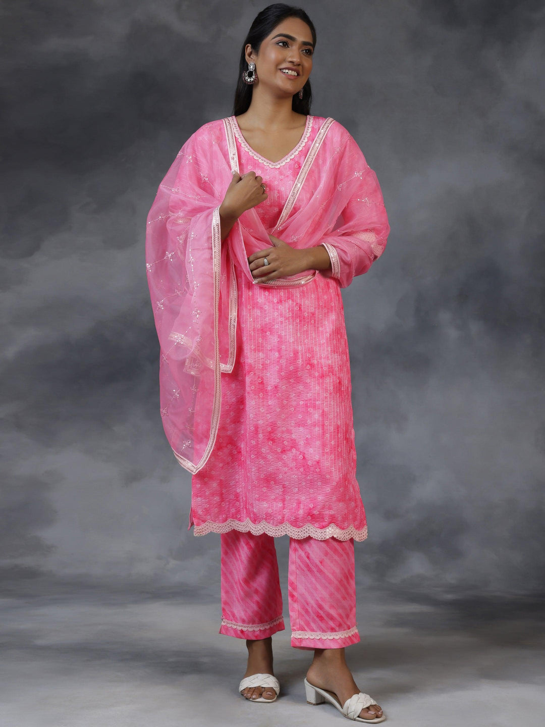 Pink Printed Cotton Straight Suit With Dupatta - Libas 