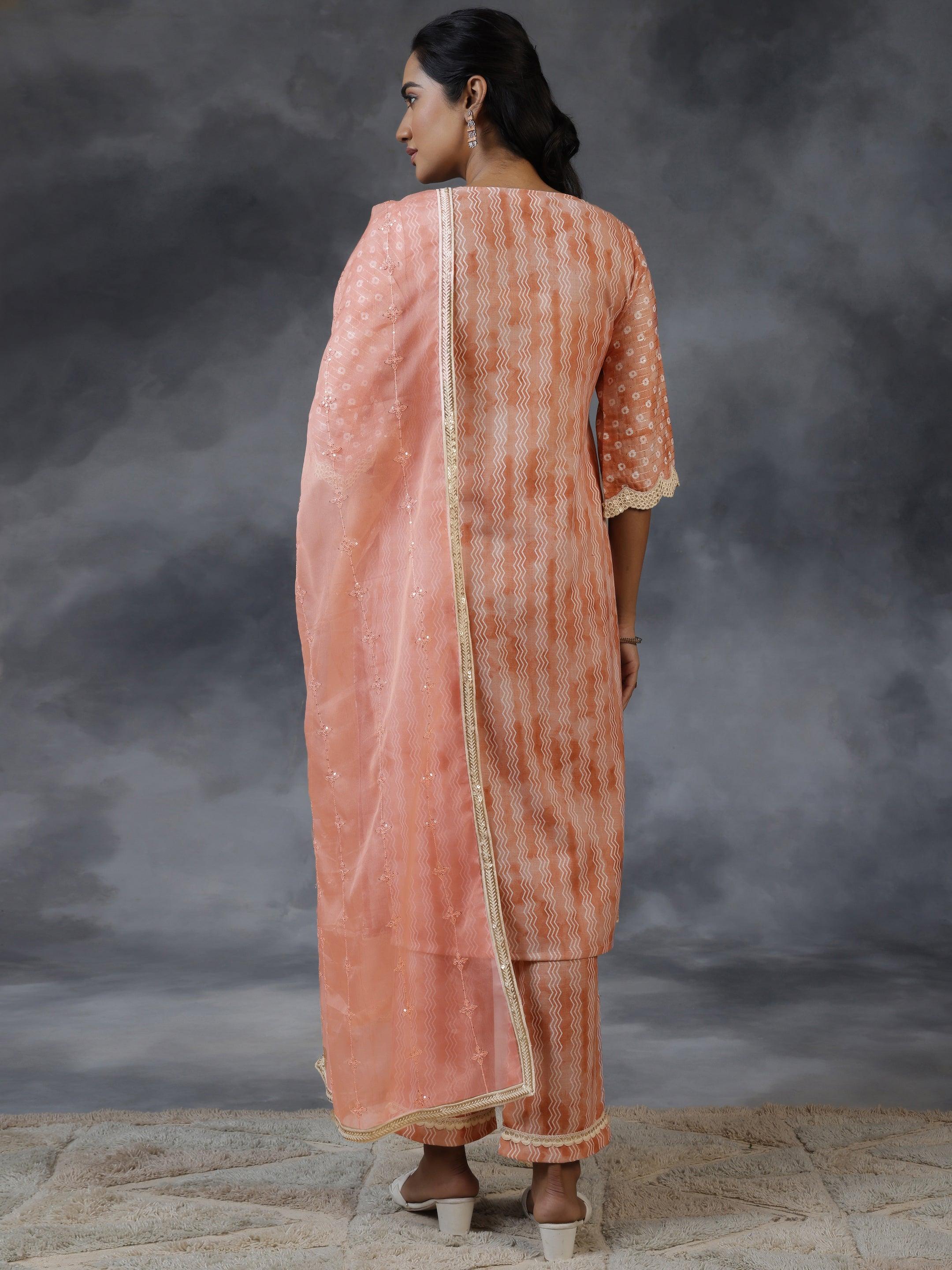 Rust Printed Cotton Straight Suit With Dupatta