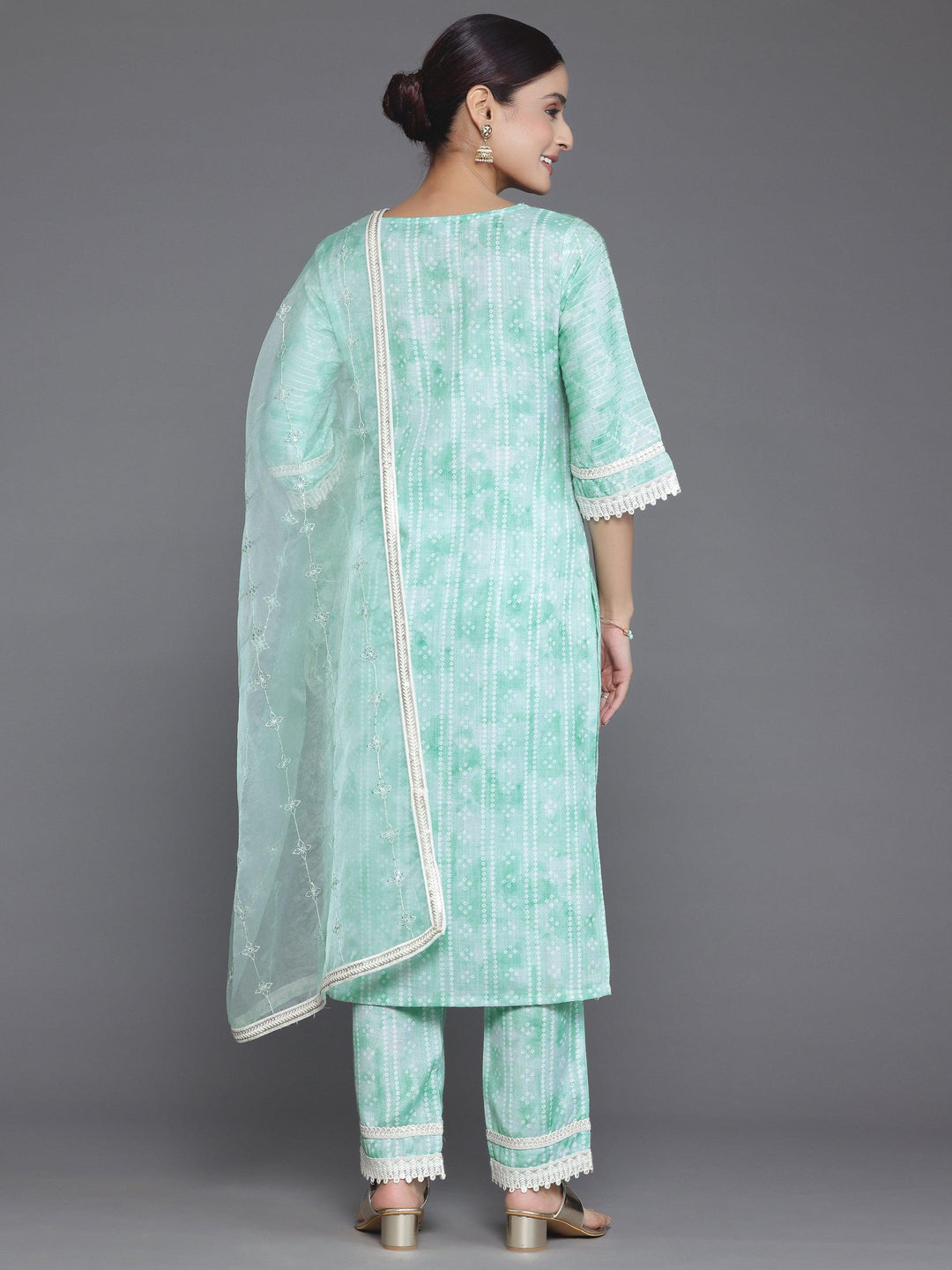 Green Printed Cotton Straight Suit With Dupatta - Libas