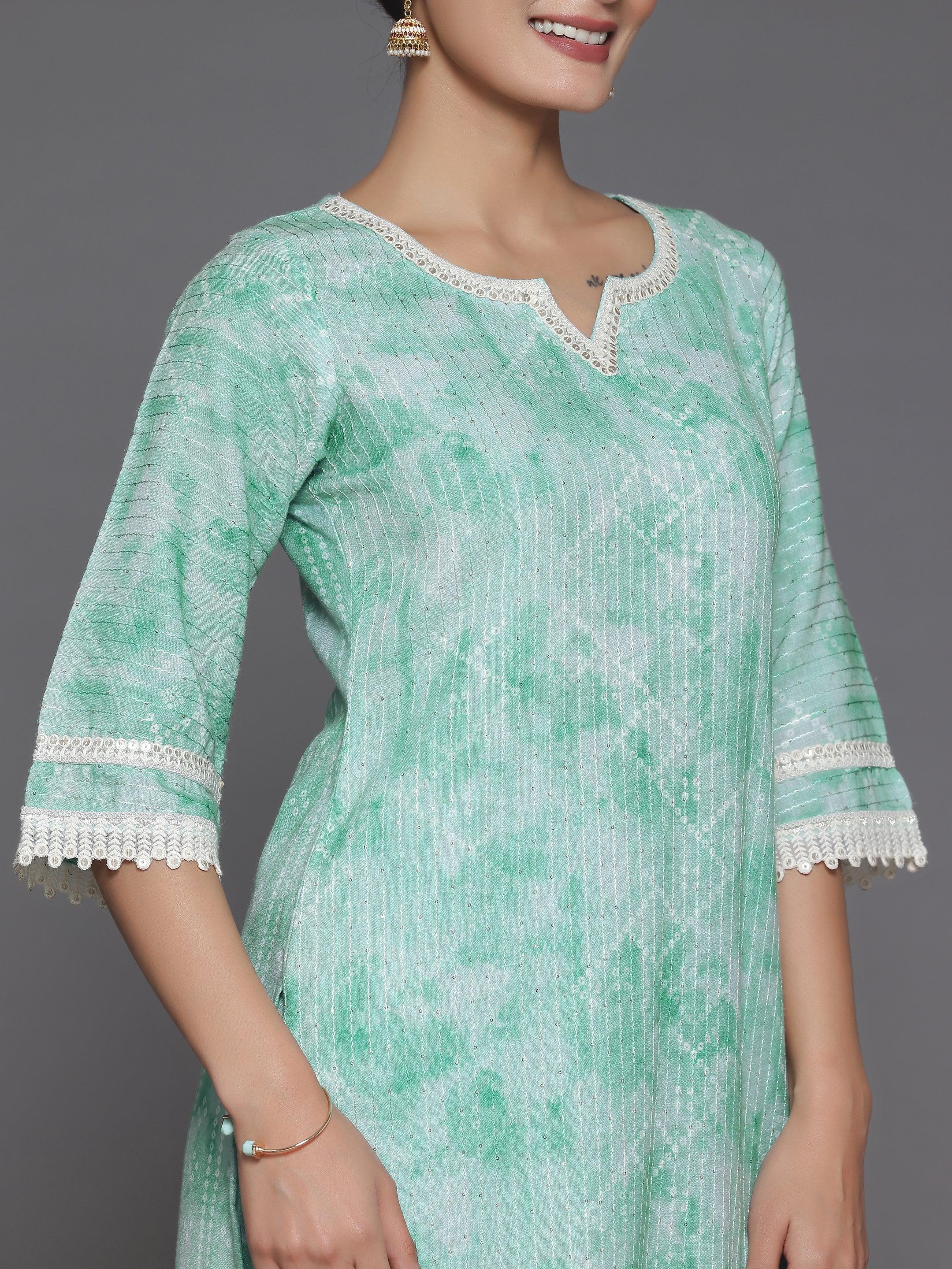 Green Printed Cotton Pakistani Suit
