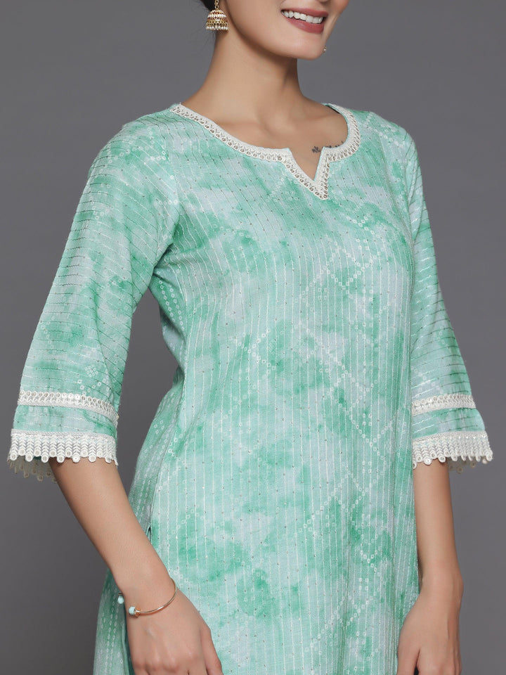 Green Printed Cotton Straight Suit With Dupatta - Libas