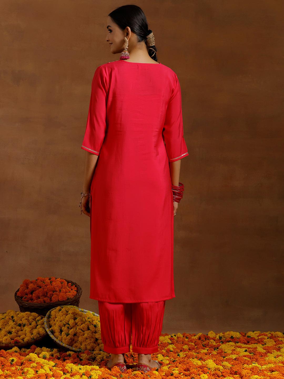 Pink Yoke Design Silk Blend Straight Kurta Set - Libas 