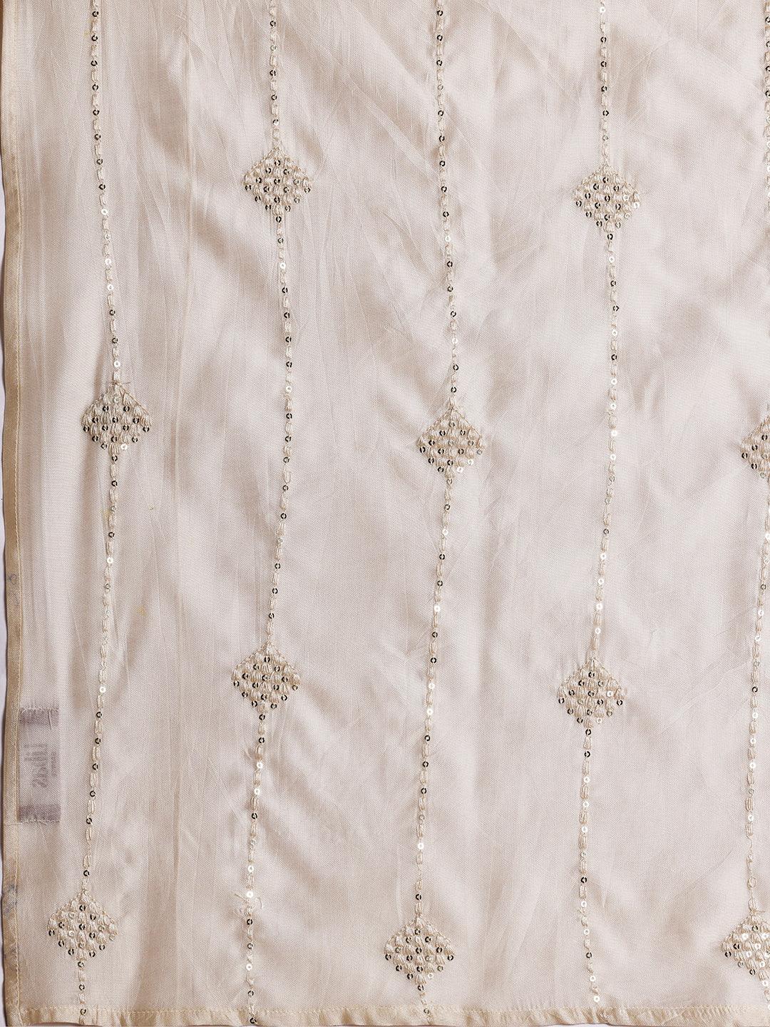 Off White Embroidered Silk Blend Straight Suit With Dupatta
