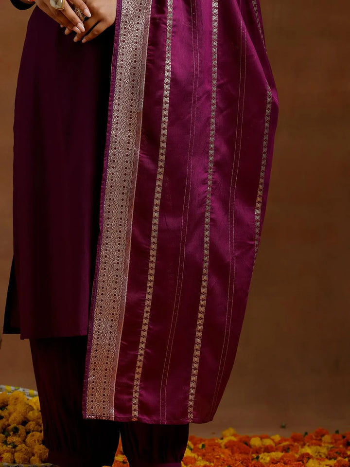 Purple Yoke Design Silk Blend Straight Suit With Dupatta - Libas