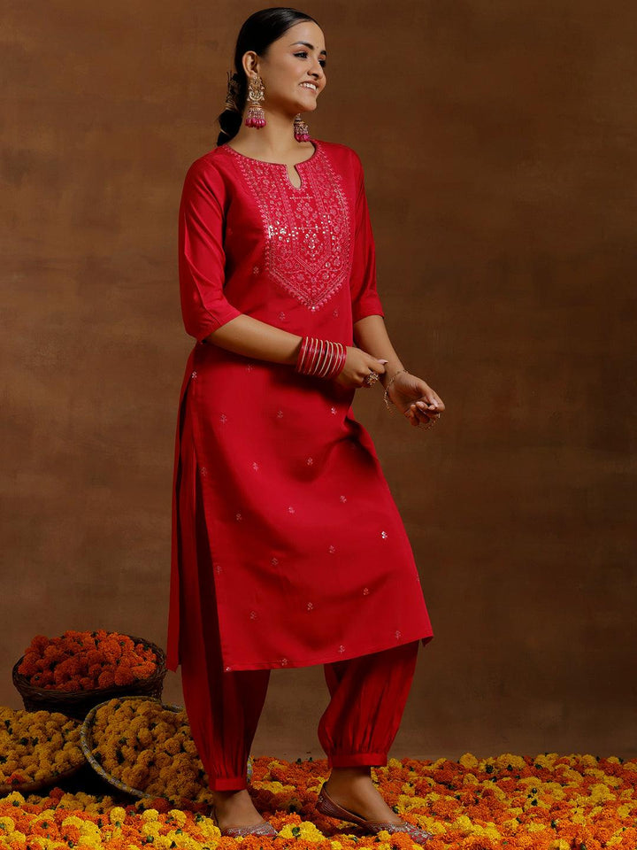 Pink Embroidered Silk Blend Straight Suit With Dupatta - Libas