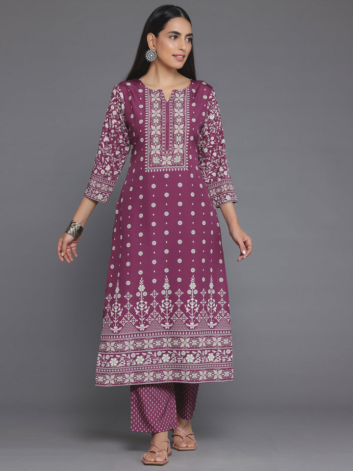 Maroon Printed Poly Crepe Straight Kurta Set - Libas