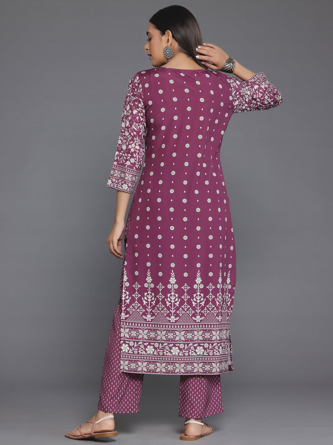 Maroon Printed Poly Crepe Straight Kurta Set - Libas