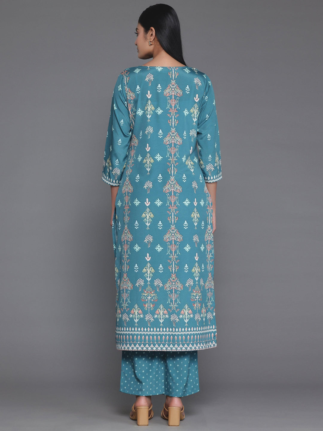 Green Printed Poly Crepe Straight Kurta Set - Libas