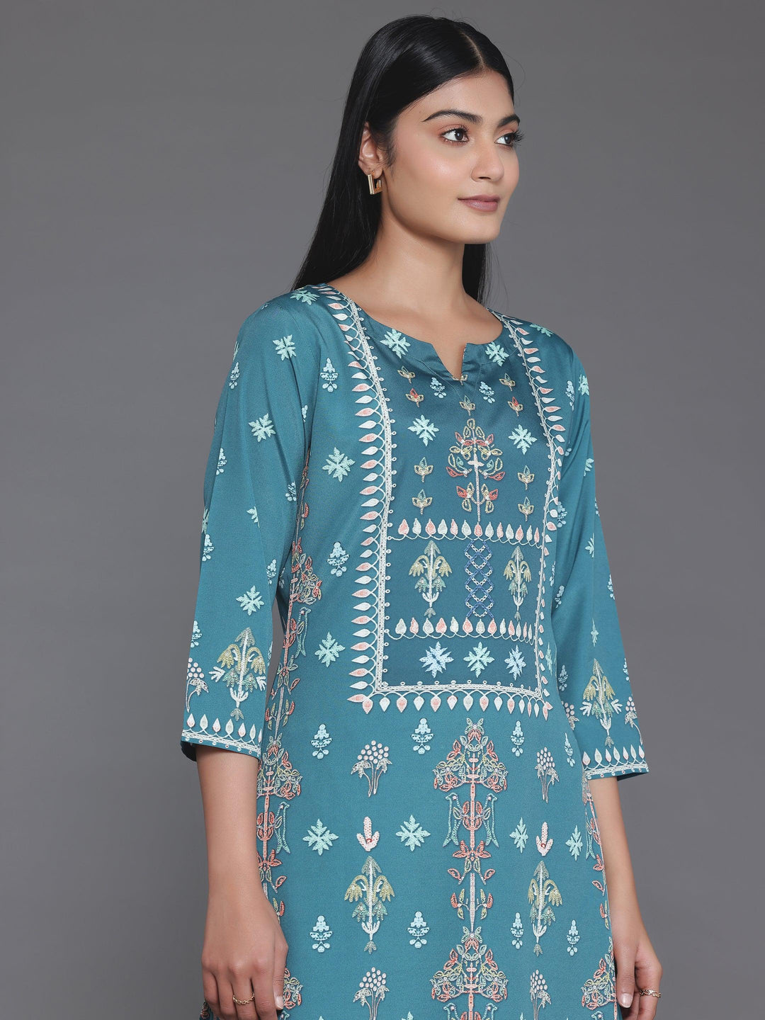 Green Printed Poly Crepe Straight Kurta Set - Libas 