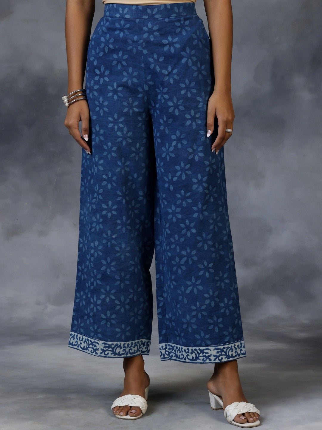 Blue Printed Cotton Straight Suit With Dupatta - Libas