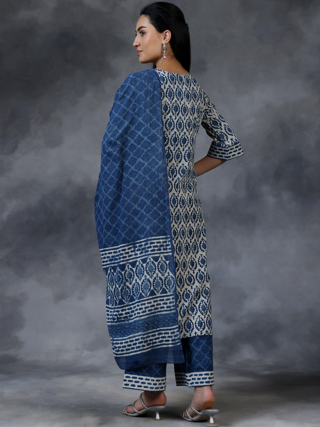 Blue Printed Cotton Straight Suit With Dupatta - Libas 