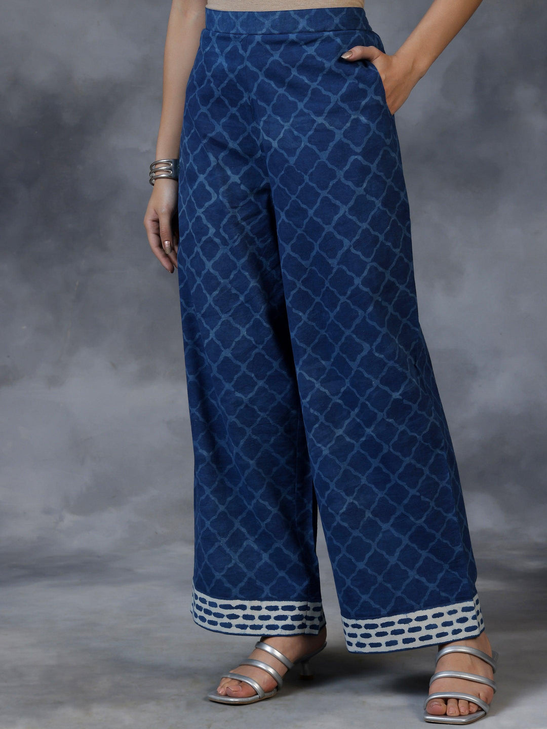 Blue Printed Cotton Straight Suit With Dupatta - Libas 