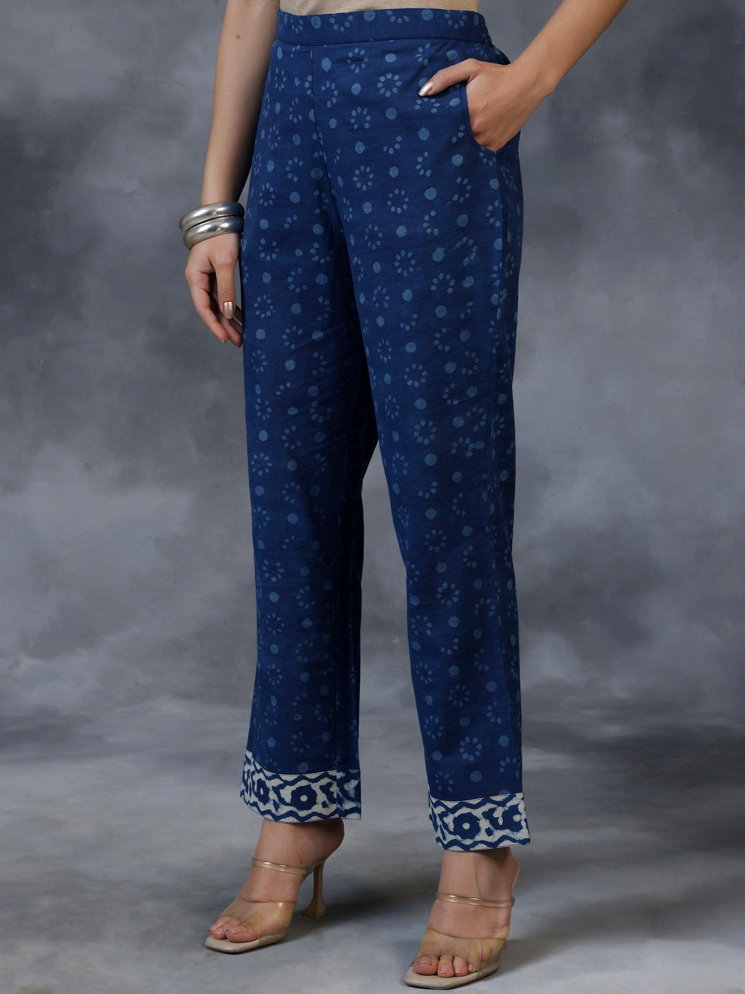 Blue Printed Cotton Straight Suit With Dupatta - Libas 