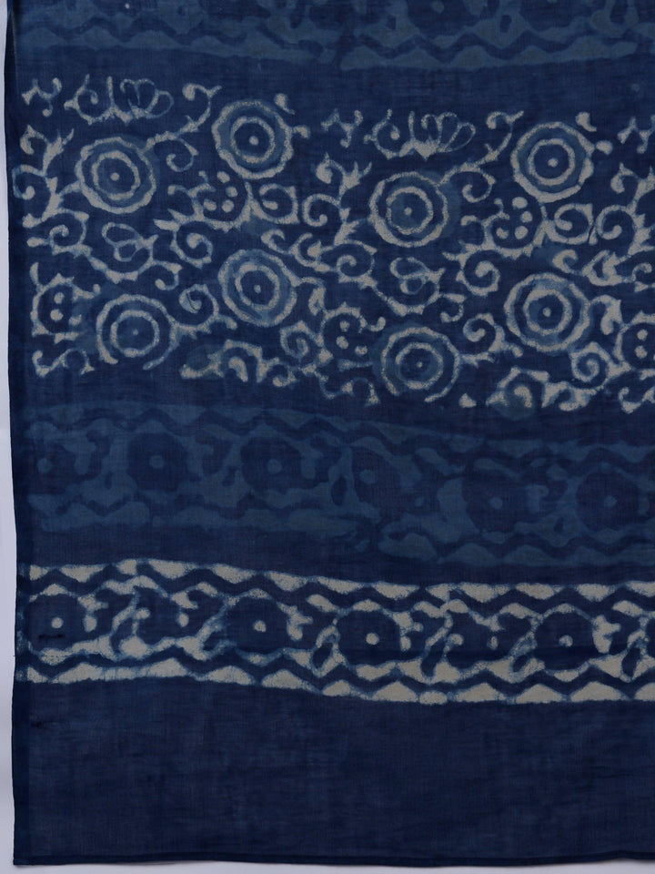 Blue Printed Cotton Straight Suit With Dupatta - Libas