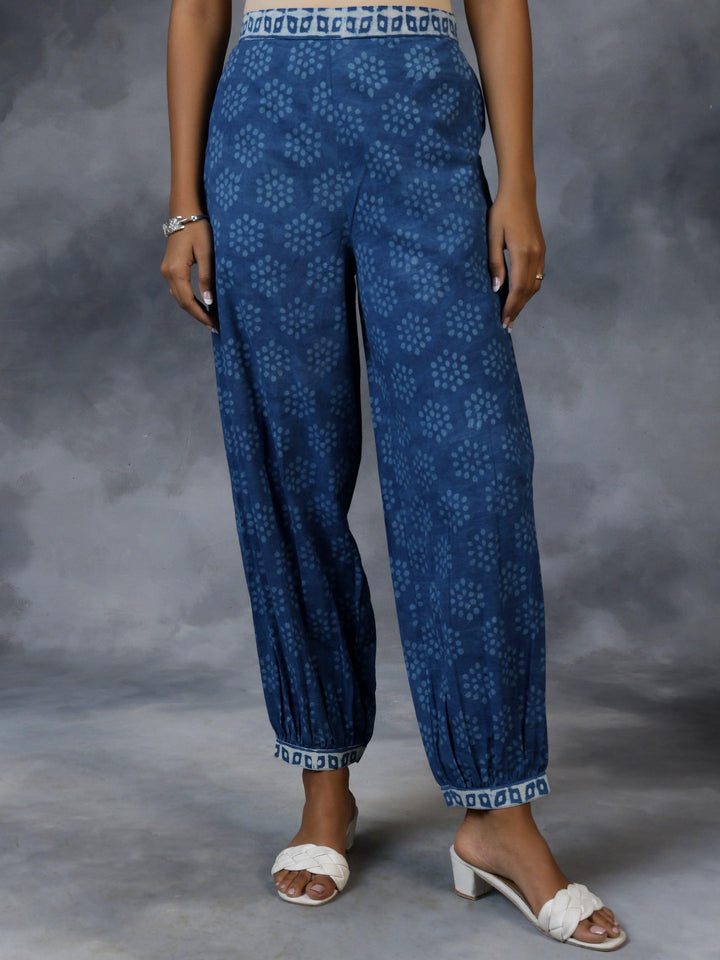 Blue Printed Cotton Straight Suit With Dupatta - Libas