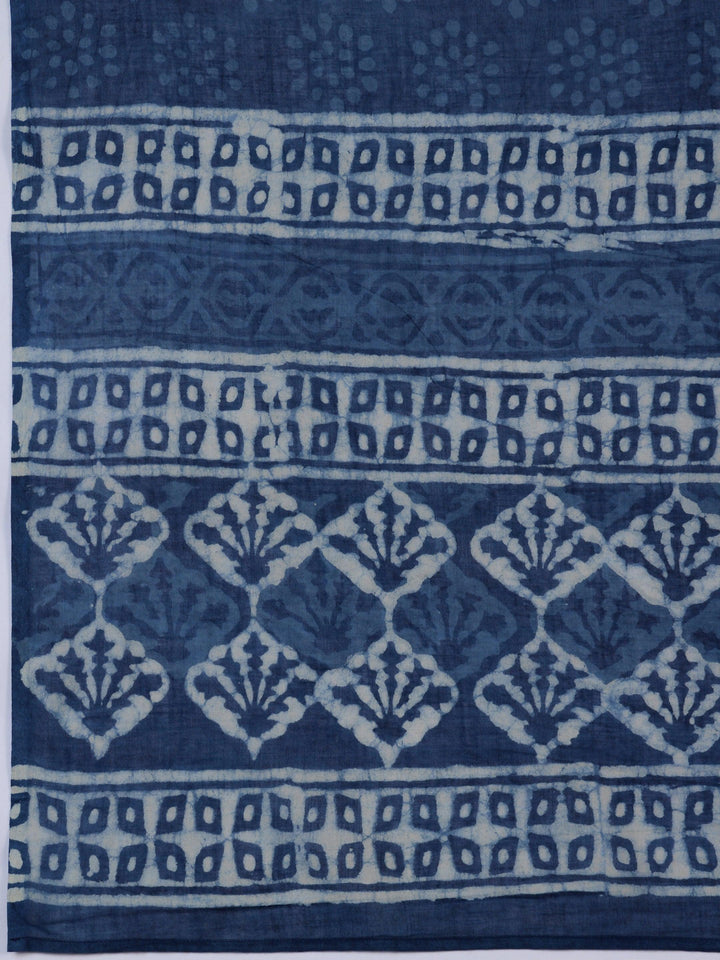 Blue Printed Cotton Straight Suit With Dupatta - Libas