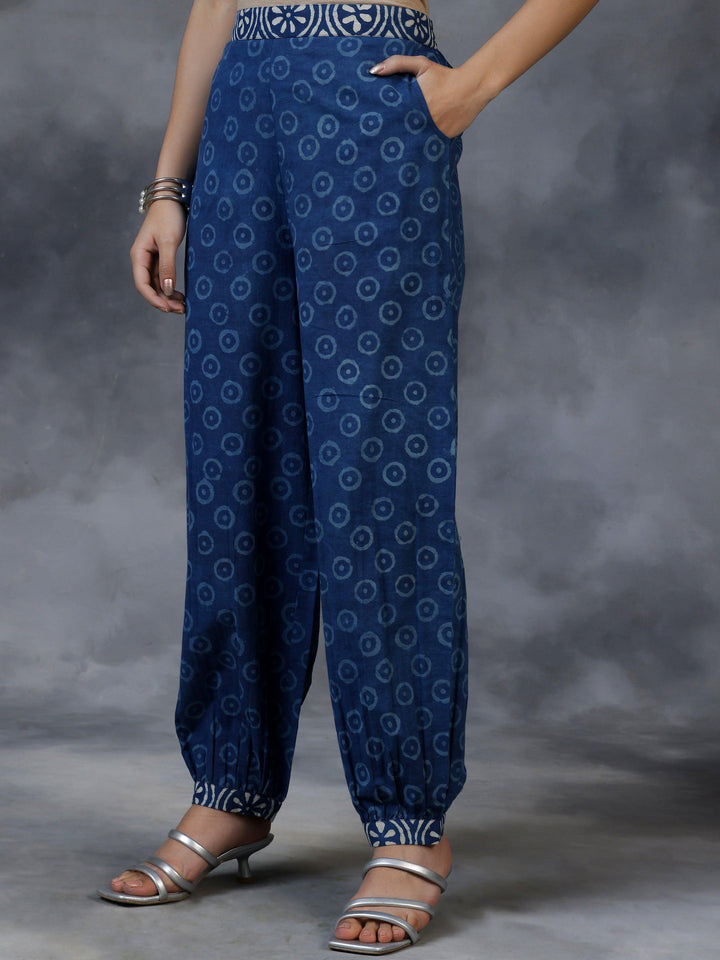 Blue Printed Cotton Straight Suit With Dupatta - Libas