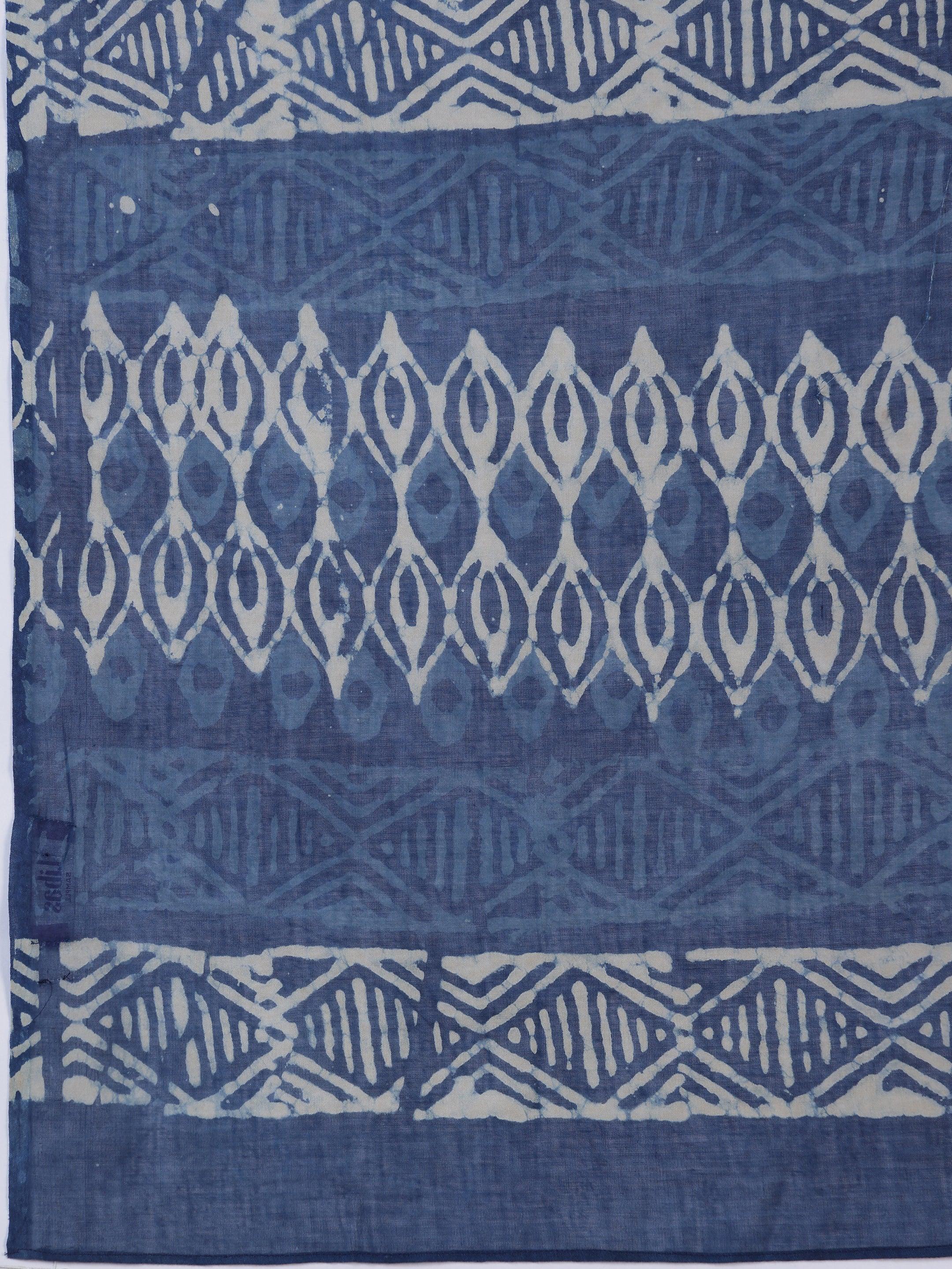 Blue Printed Cotton A-Line Kurta With Palazzos & Dupatta