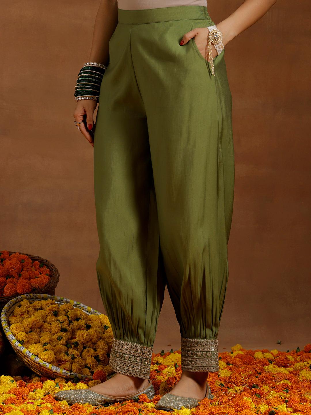 Green Yoke Design Silk Blend Straight Suit With Dupatta - Libas 