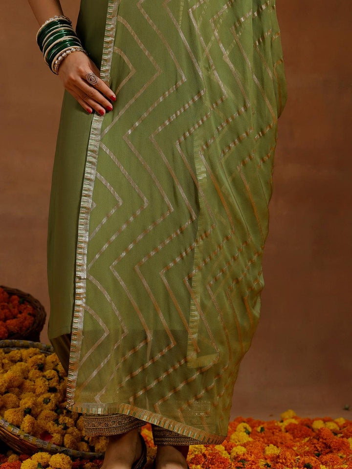 Green Yoke Design Silk Blend Straight Suit With Dupatta - Libas