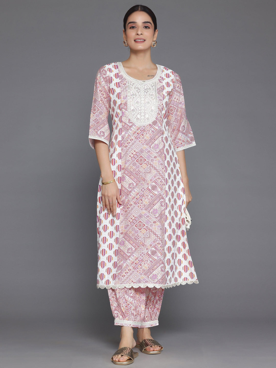 Maroon Printed Silk Blend A-Line Kurta With Salwar - Libas