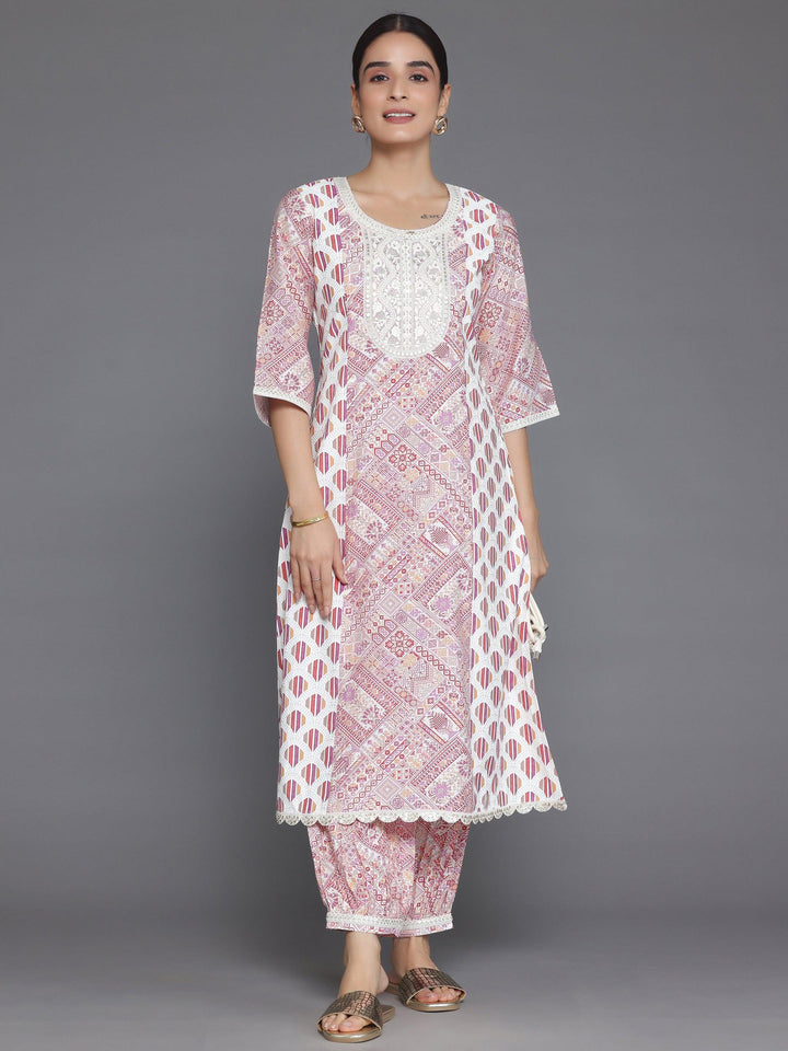 Maroon Printed Silk Blend A-Line Kurta With Salwar - Libas