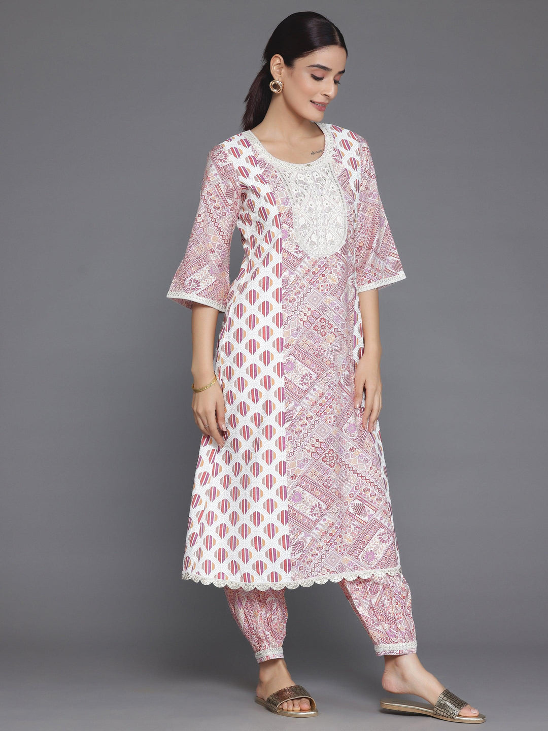 Maroon Printed Silk Blend A-Line Kurta With Salwar - Libas 