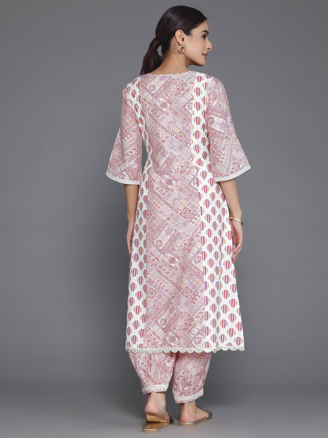 Maroon Printed Silk Blend A-Line Kurta With Salwar - Libas 