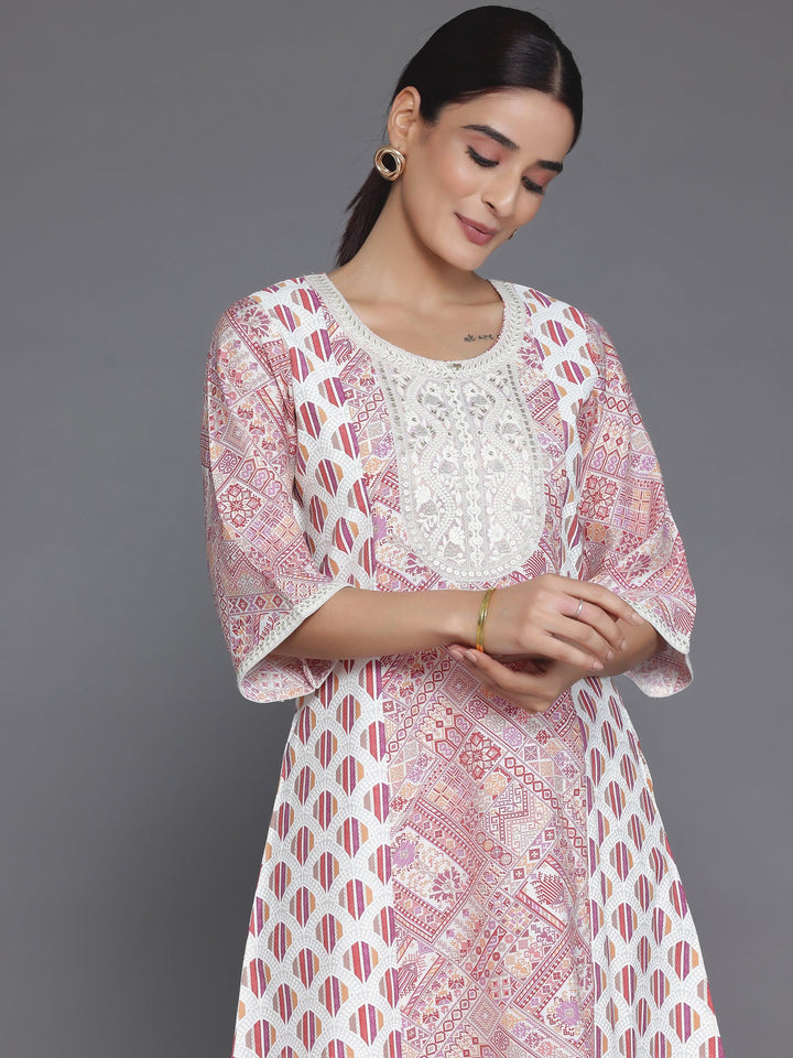 Maroon Printed Silk Blend A-Line Kurta With Salwar - Libas