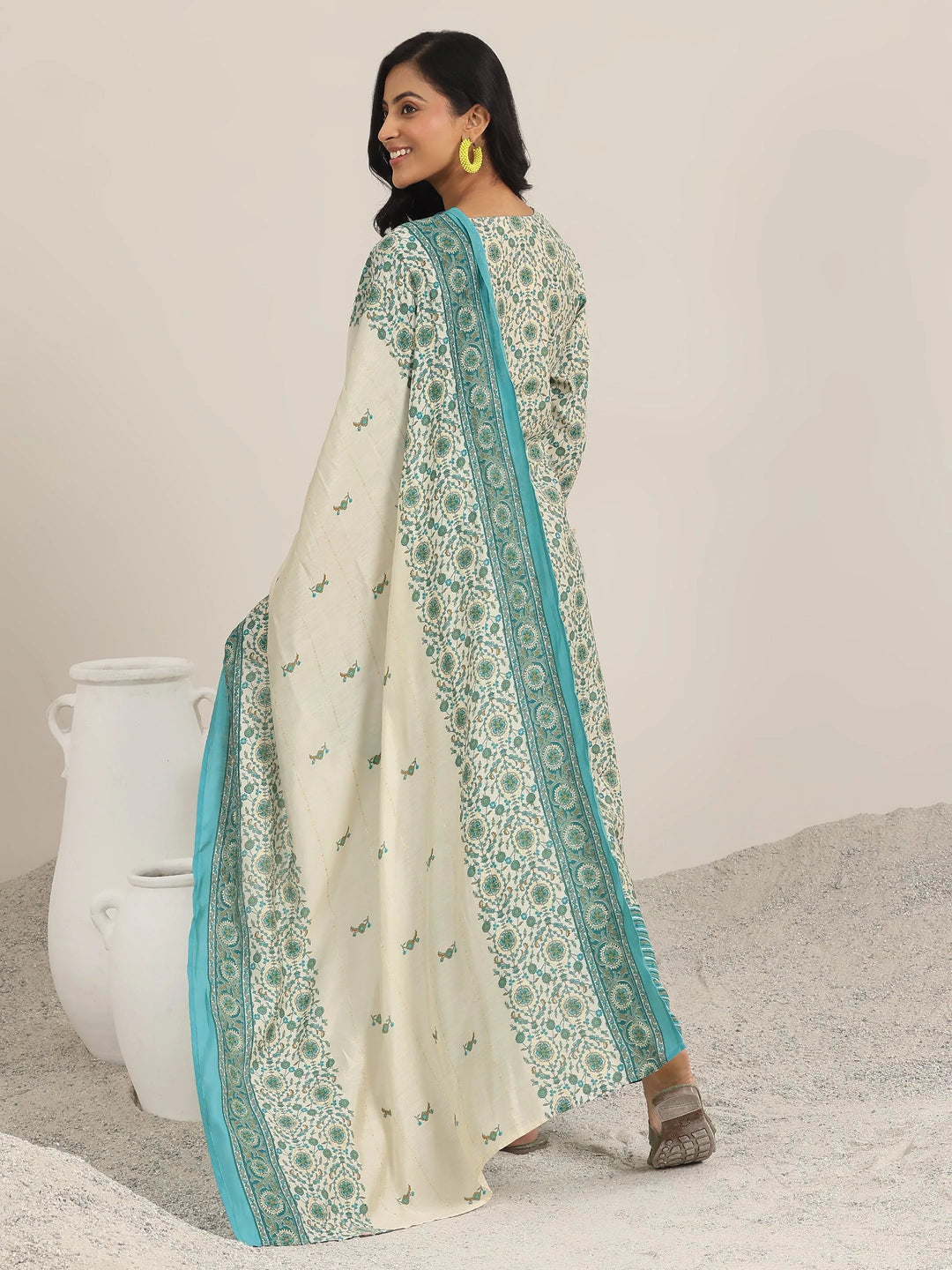  Blue Printed Silk Blend Straight Suit With Dupatta 