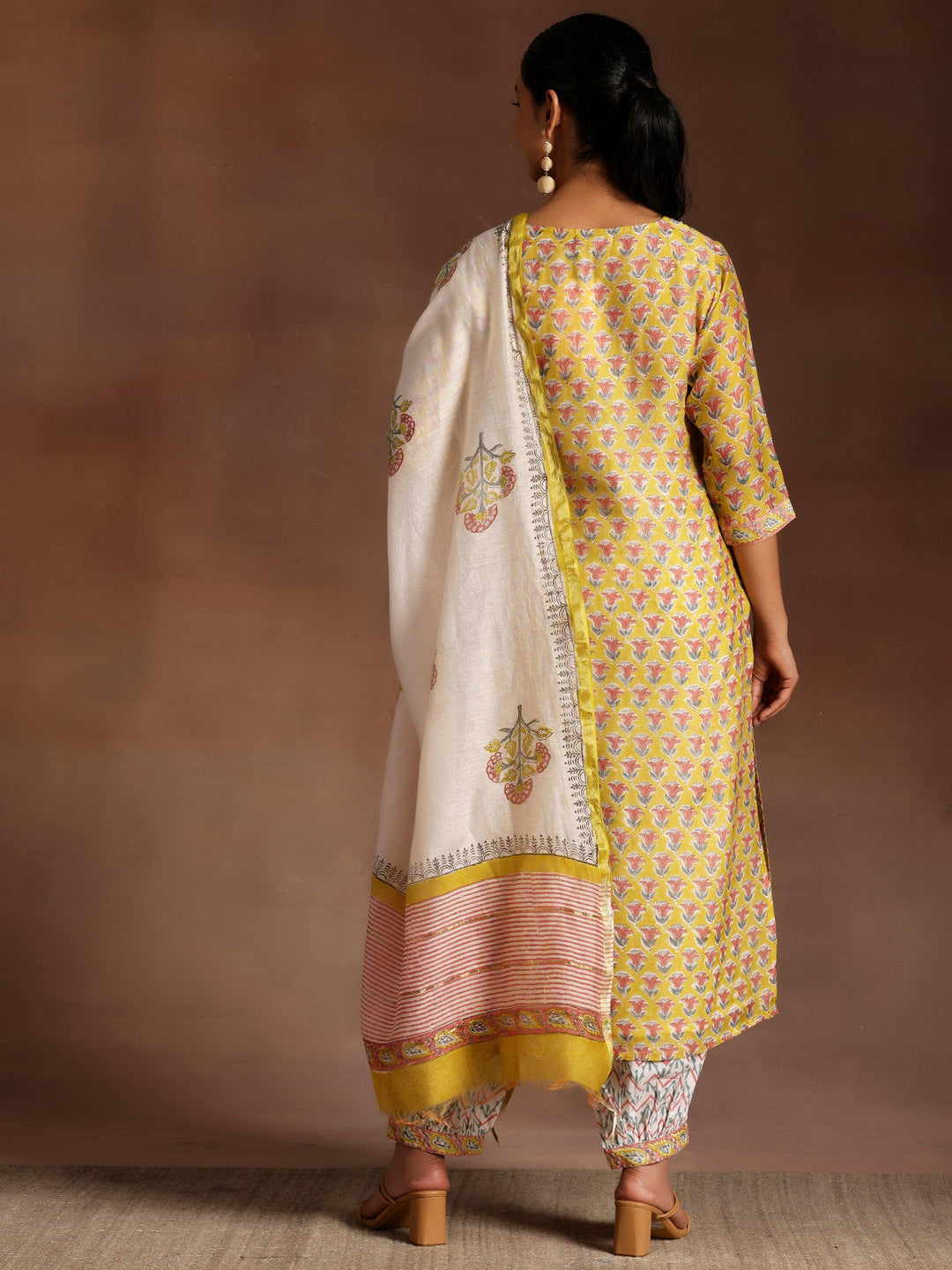 Yellow Printed Cotton Straight Suit With Dupatta - Libas 