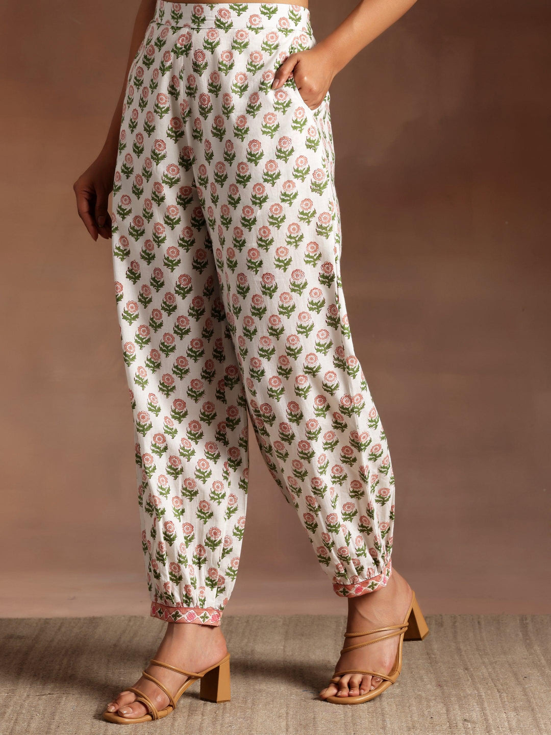 Peach Printed Cotton Straight Suit With Dupatta - Libas