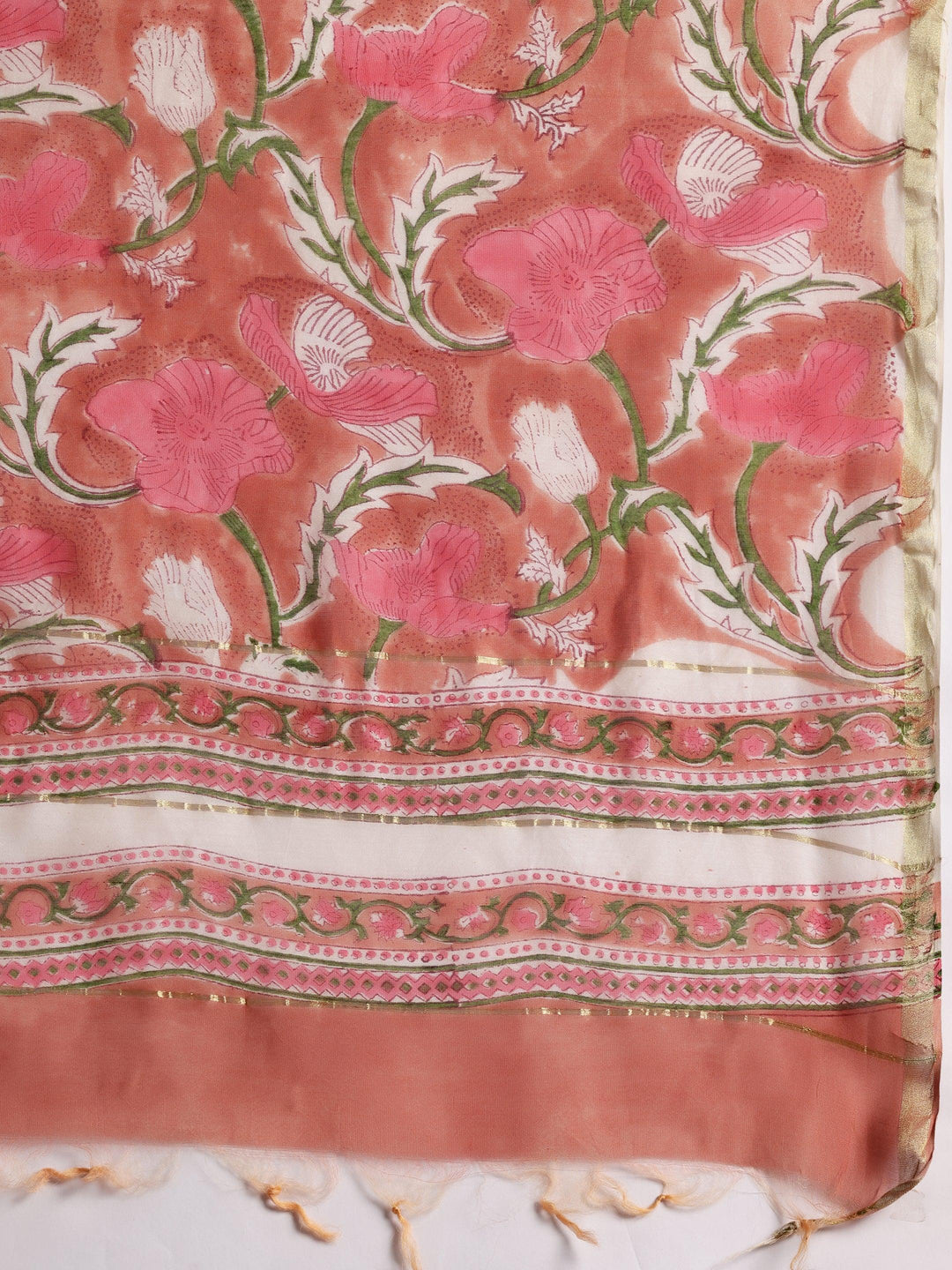 Peach Printed Cotton Straight Suit With Dupatta - Libas 