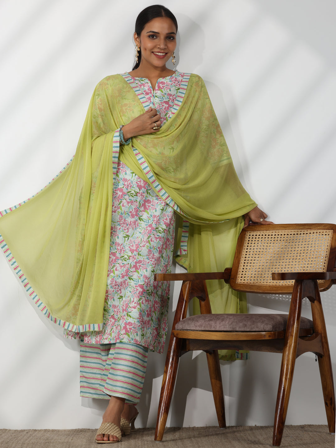  Off White Printed Cotton Straight Suit With Dupatta 