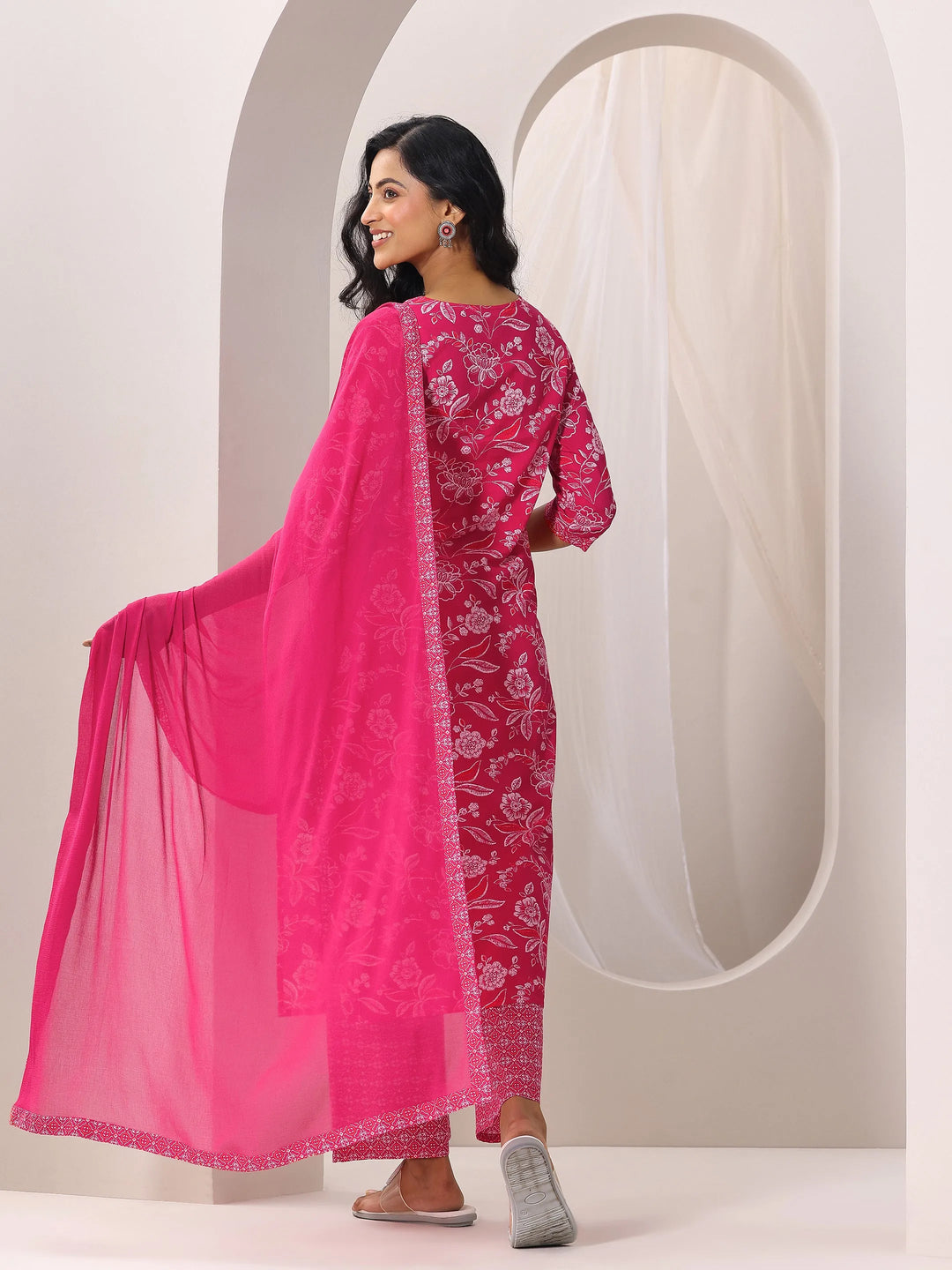  Pink Printed Cotton Straight Suit With Dupatta 