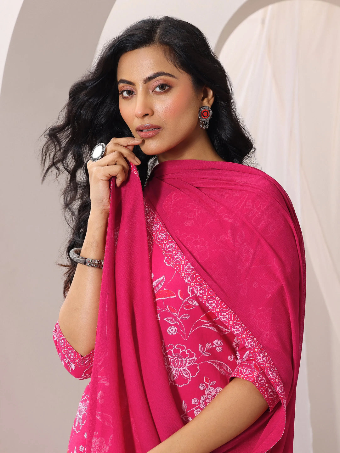  Pink Printed Cotton Straight Suit With Dupatta 