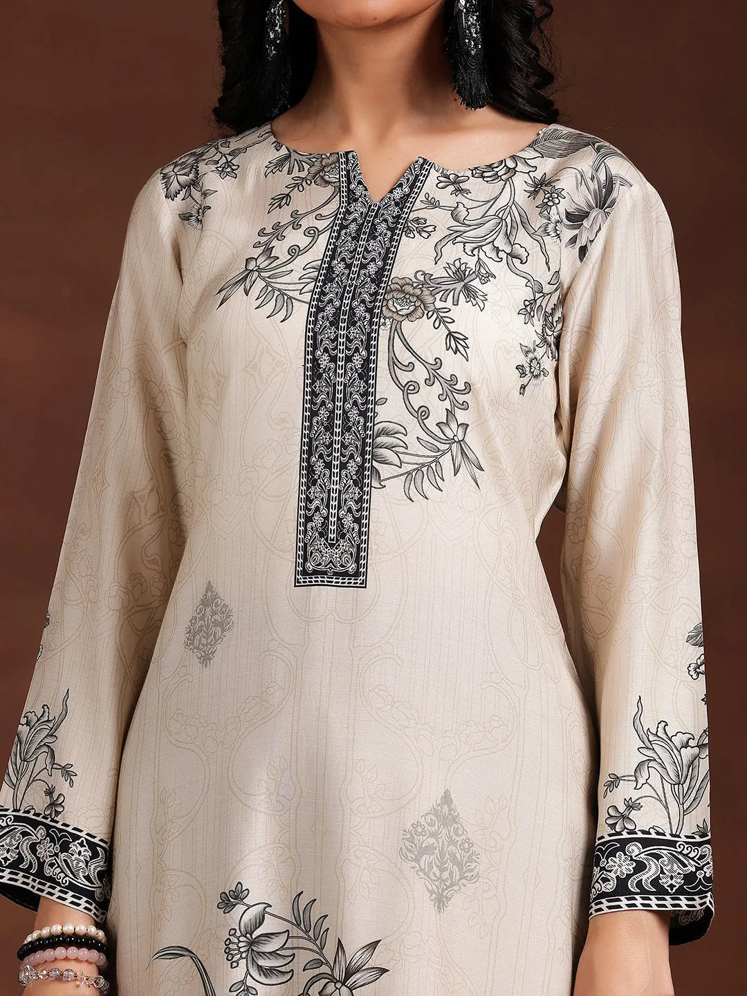  Monochrome Printed Silk Blend Straight Suit With Dupatta 