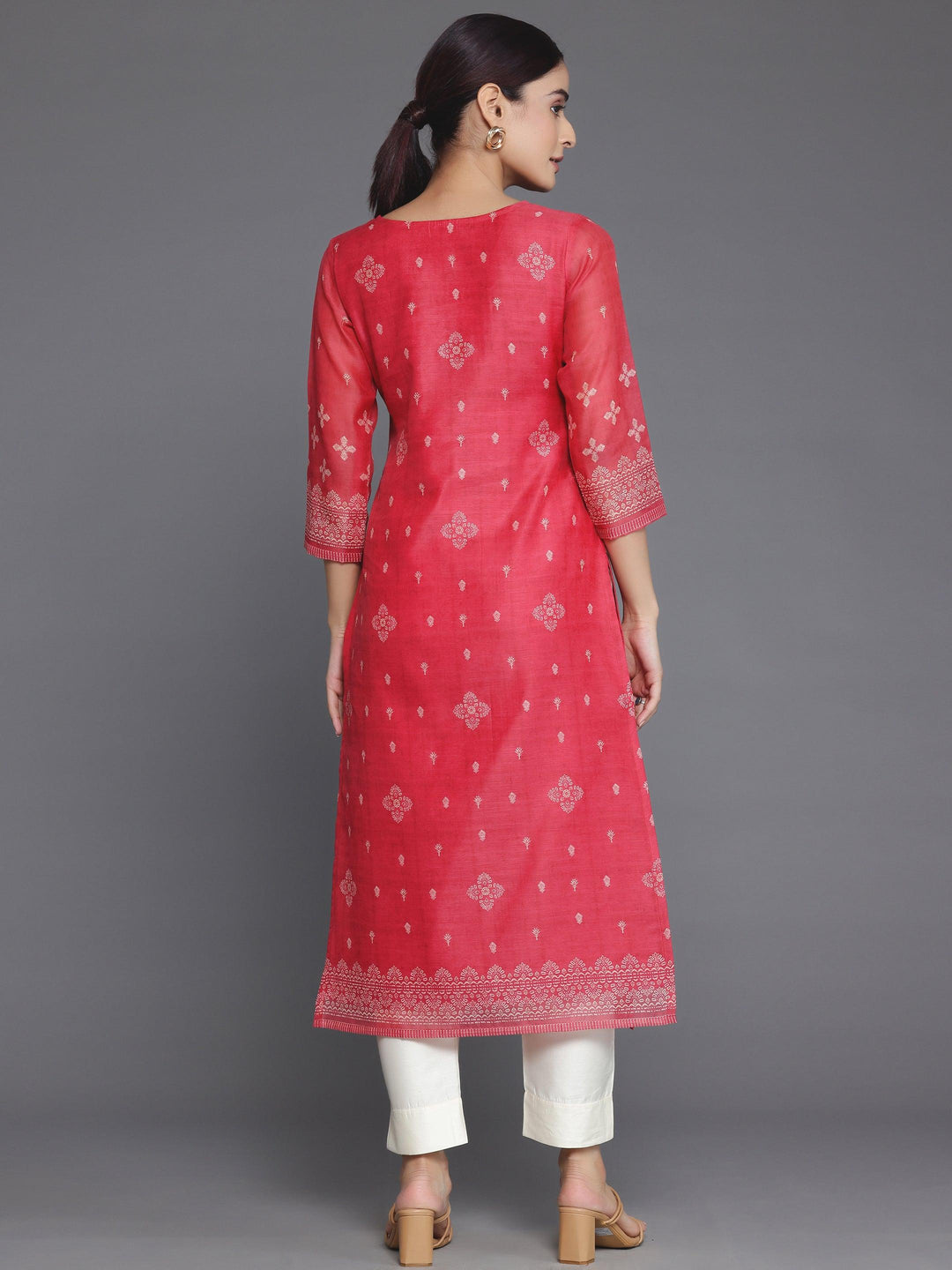 Coral Printed Chanderi Silk Straight Kurta - Libas