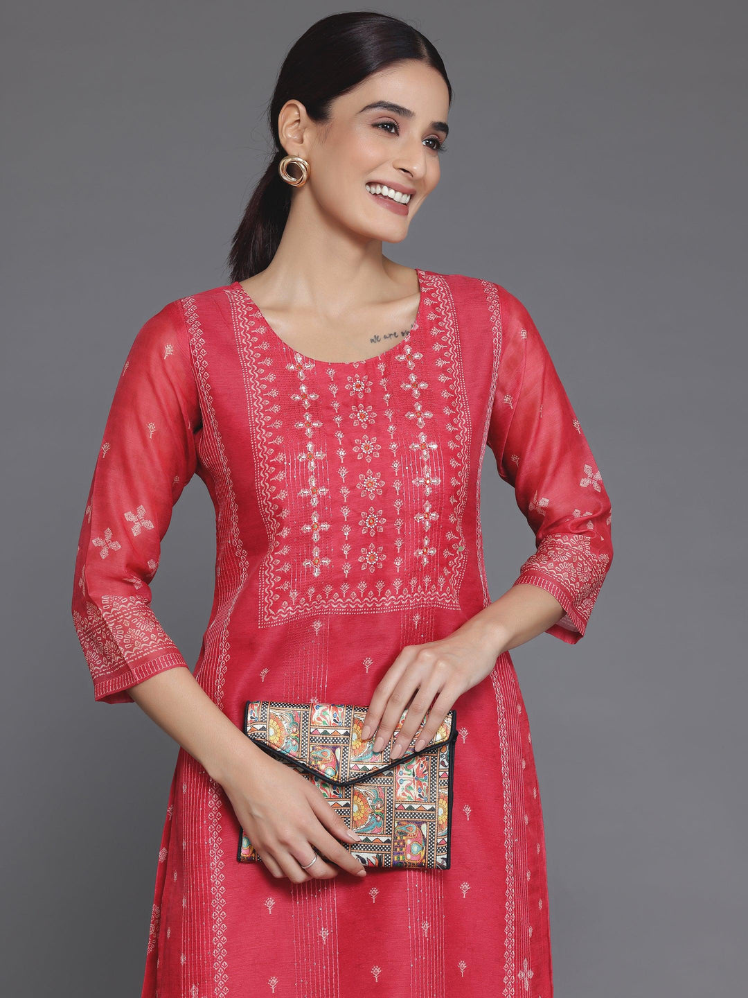 Coral Printed Chanderi Silk Straight Kurta - Libas 