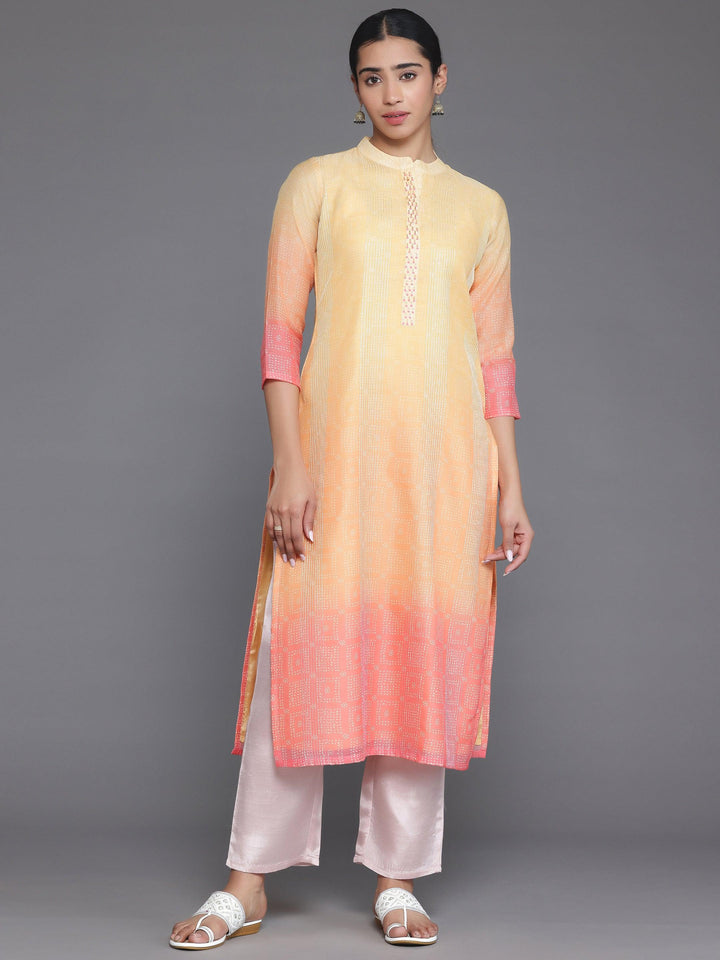 Yellow Embellished Chanderi Silk Straight Kurta - Libas