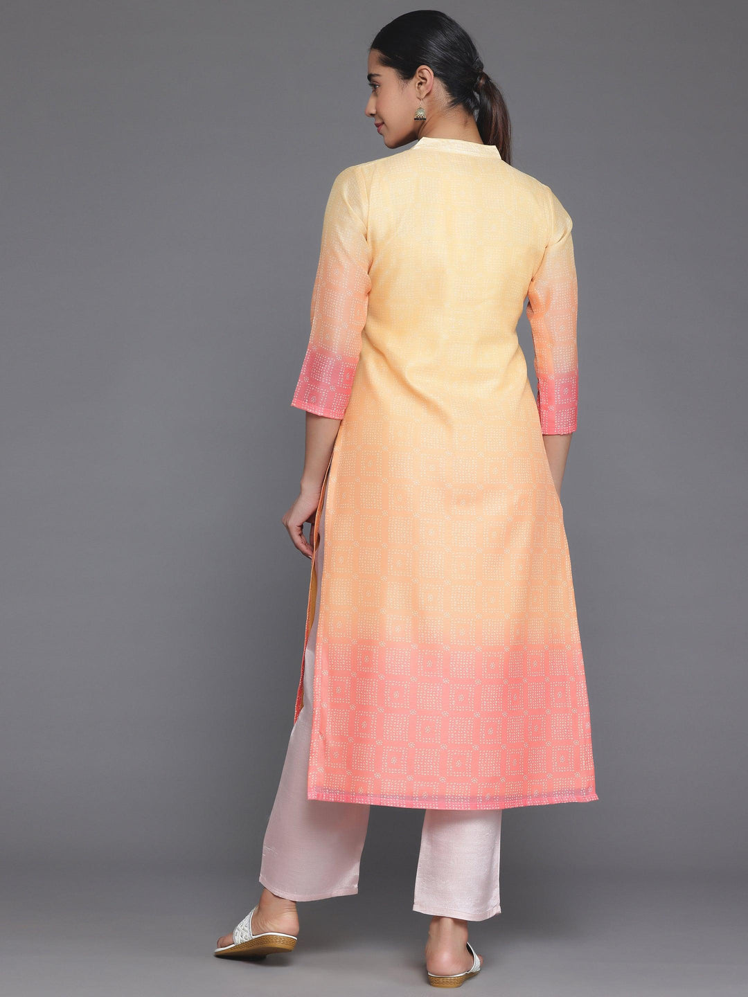 Yellow Embellished Chanderi Silk Straight Kurta - Libas