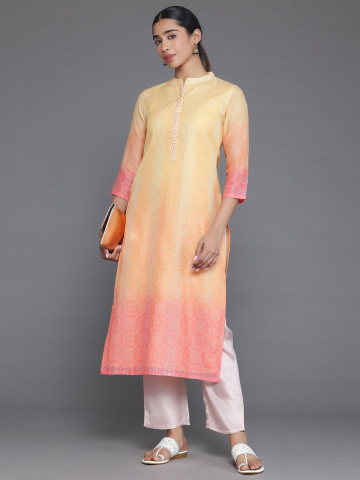 Yellow Embellished Chanderi Silk Straight Kurta - Libas