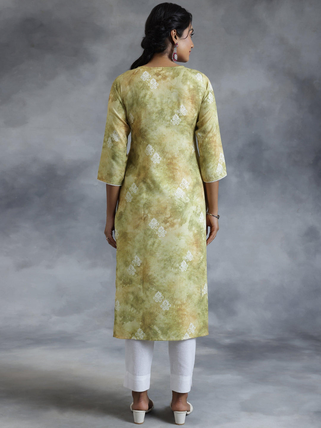 Green Printed Cotton Straight Kurta - Libas 