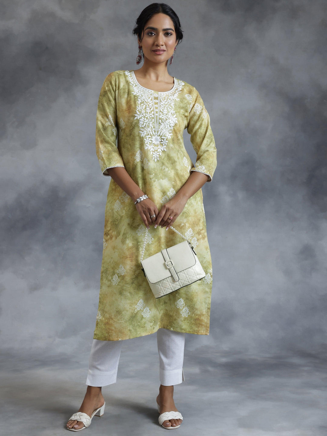 Green Printed Cotton Straight Kurta - Libas 