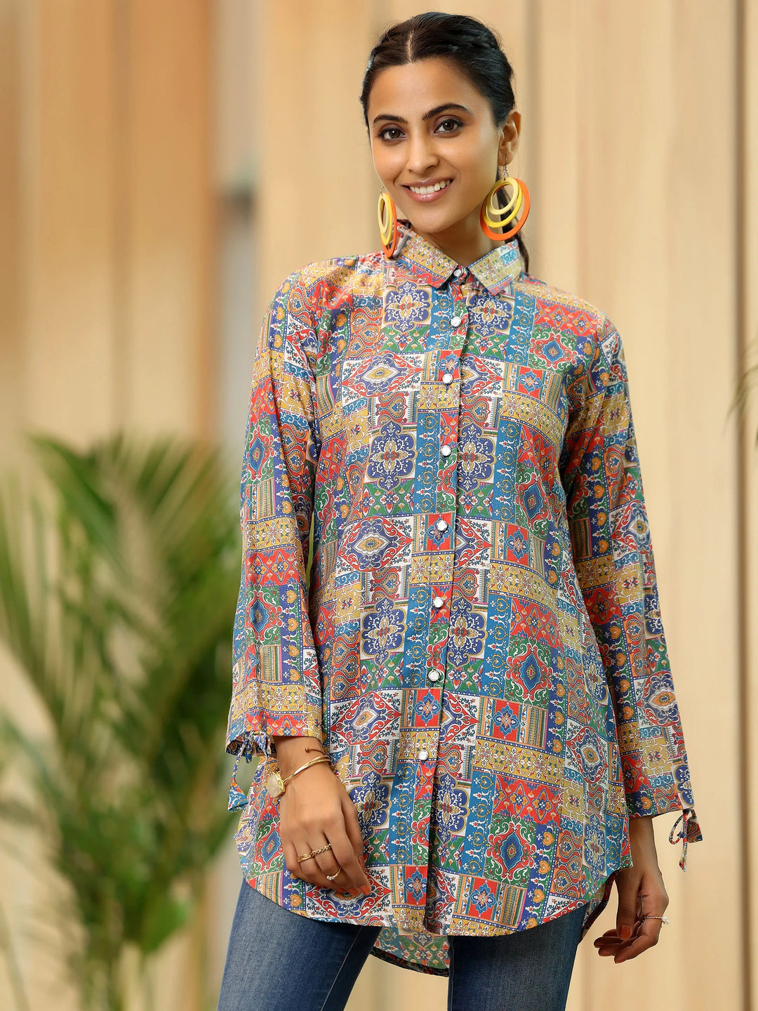 Multi Printed Silk Blend Straight Kurti