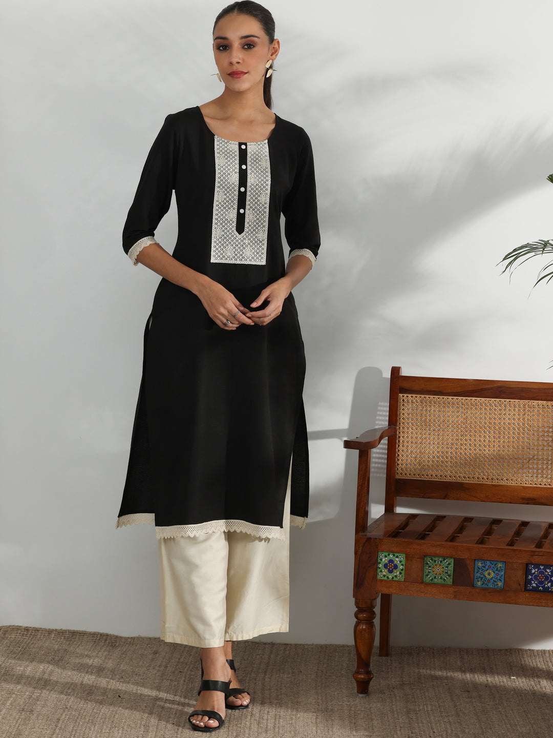  Black Yoke Design Cotton Straight Kurta 