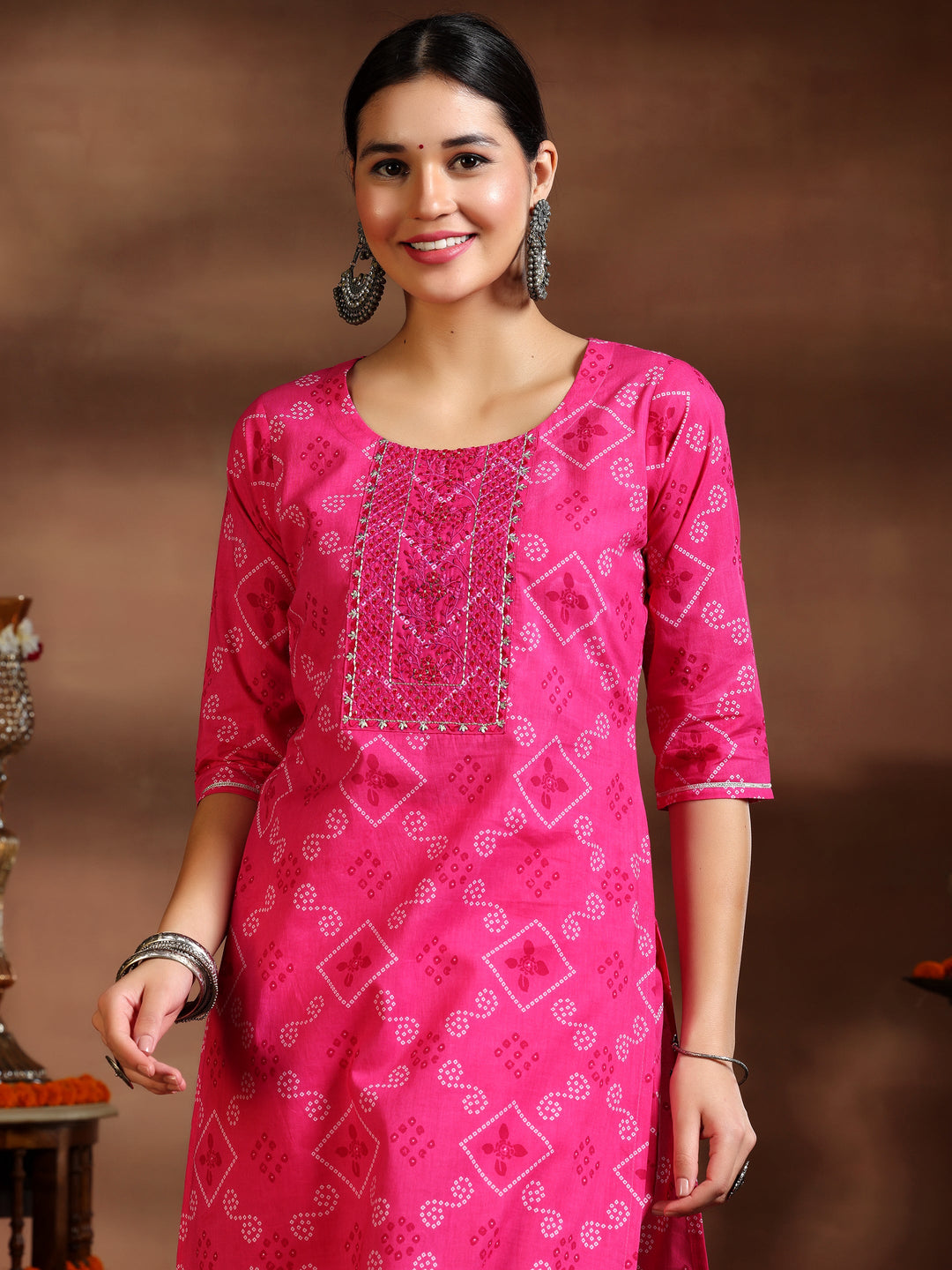  Pink Printed Cotton Straight Suit With Dupatta 